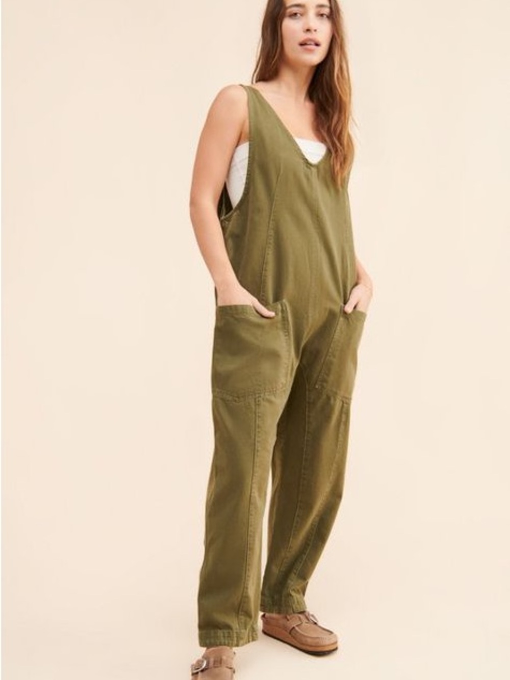 We The Free High Roller Olive Utility Relaxed-Fit Jumpsuit Overalls